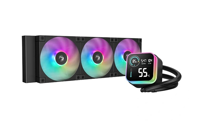 در این عکس یک دستگاه خنک کننده پردازنده LQ360 ARGB دیپ کول (آبی) نمایش داده شده است.