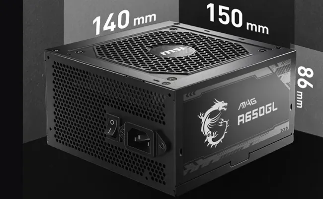 تصویر یک منبع تغذیه با مشخص بودن ابعاد