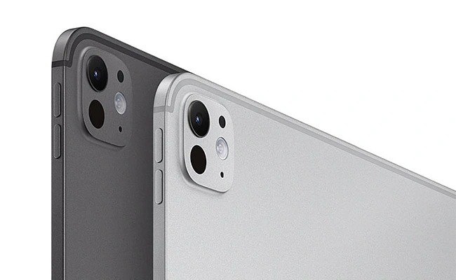 در این عکس جزیره‌ی دوربین آیپد پرو ۲۰۲۴ ۱۱ اینچ ۲۵۶ گیگ از نمای نزدیک نمایش داده شده است.