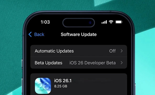 تصویری از صفحه‌ی آپدیت iOS 26.1