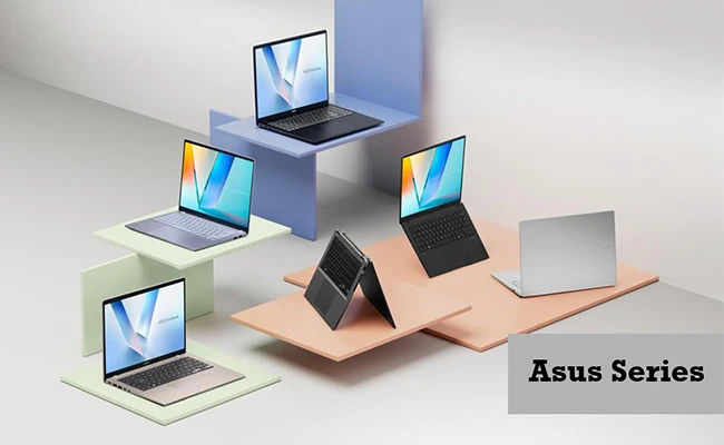 در این عکس انواع مدل های لپ تاپ Asus نمایش داده شده است.