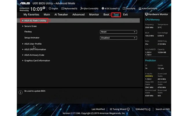 دسترسی به ابزار ASUS EZ Flash