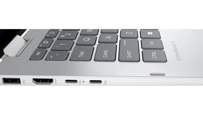 در این عکس درگاه&zwnj;های اتصال لپ تاپ Omnibook 5 Flip 14-fp0023dx اچ پی نمایش داده شده است.