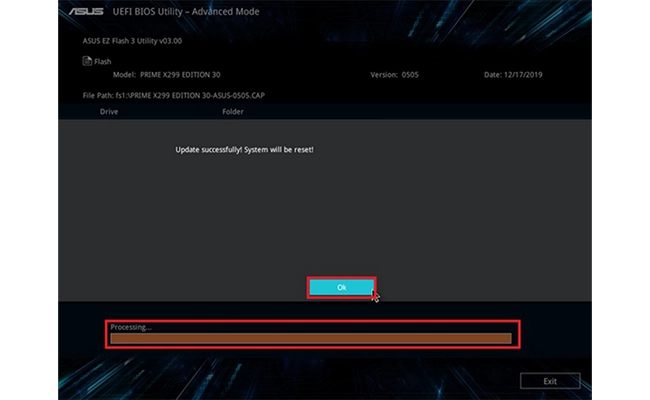 پیغام نهایی پایان آپدیت بایوس