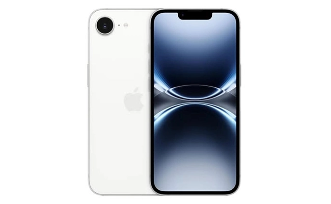 در این عکس یک گوشی موبایل اپل iPhone 17e از جلو و پشت نمایش داده شده است.