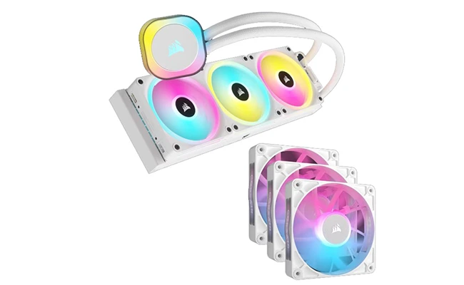 در این عکس یک خنک کننده پردازنده iCUE LINK H150i RGB کورسیر (آبی) نمایش داده شده است.