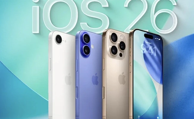  نوشته‌ی iOS 26 و گوشی‌های مختلف آیفون که این نسخه را پشتیبانی می‌کنند.
