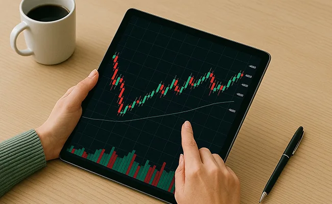 تصویر ترید کردن و تحلیل تکنیکال با تبلت