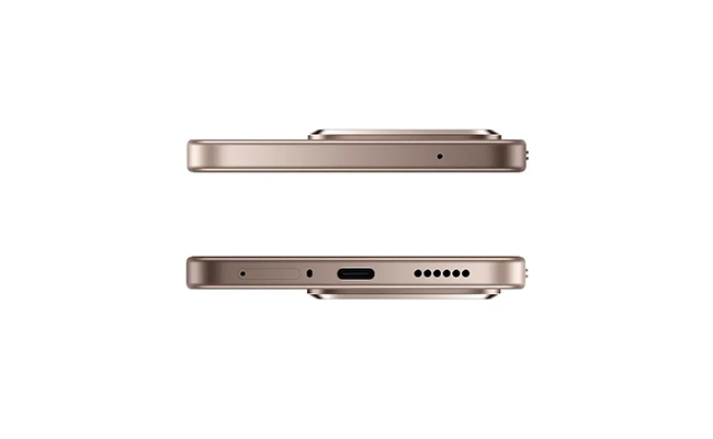 	نمای جانبی شیائومی 15T رزگلد با پورت شارژ USB-C و جزئیات فریم کناری
