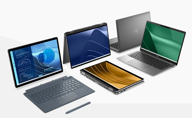 در این عکس انواع لپ تاپ دل با نمایشگرهای مختلف نمایش داده شده است.