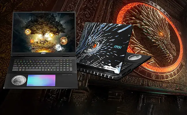 در این عکس یک لپ تاپ ام اس آی گیمینگ تیتان از پشت و جلو نمایش داده شده است.