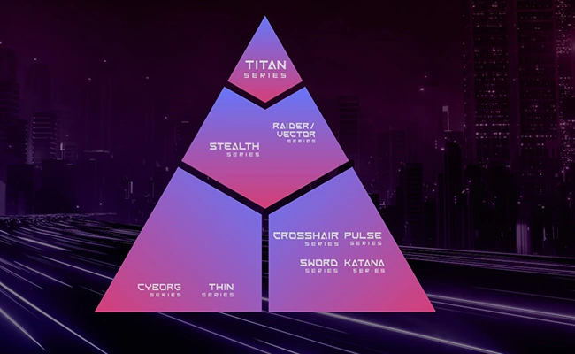در این عکس انواع لپ تاپ MSI در یک هرم نشان داده شده&zwnj;اند.