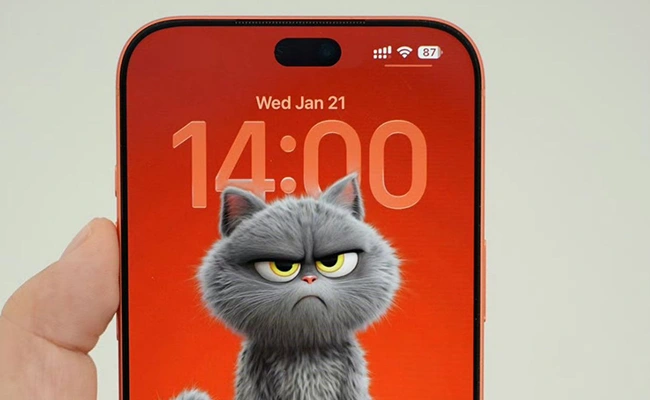 گوشی  آیفون ۱۸ پرو با عکسی از گربه&zwnj;ی عصبانی روی صفحه نمایش