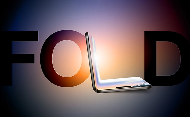 طرحی از آیفون تاشو با پشت زمینه نوشته fold
