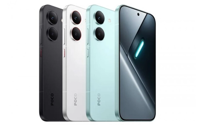 در این عکس گوشی موبایل شیائومی Poco X8 Pro Max در رنگ&zwnj;های مختلف نمایش داده شده است.