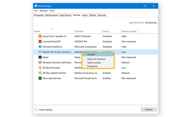 غیر فعال کردن برنامه&zwnj;های موجود در Task Manager 