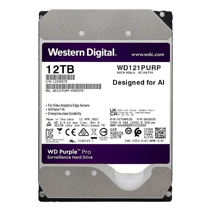 هارد دیسک اینترنال ۱۲ ترابایتی WD121PURP وسترن دیجیتال (بنفش)