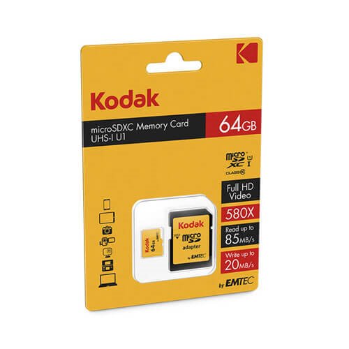 کارت حافظه MicroSDXC کداک کلاس 10 استاندارد UHS-I سرعت 85MBps ظرفیت 64 گیگابایت همراه با آداپتور SD